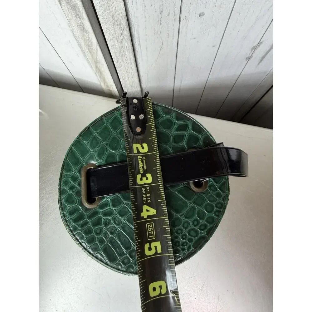 Knitting Caddy Tube Dispenser w/Handle Vintage 50s Green Croco Faux Leather